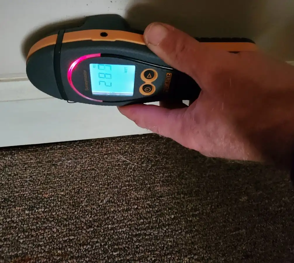 Moisture detection at baseboard during Sewage Cleanup & Sanitation in Oceanside